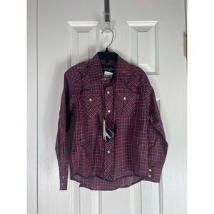 NWT Wrangler Boys Pearl Button Down Shirt Size S 5/6
